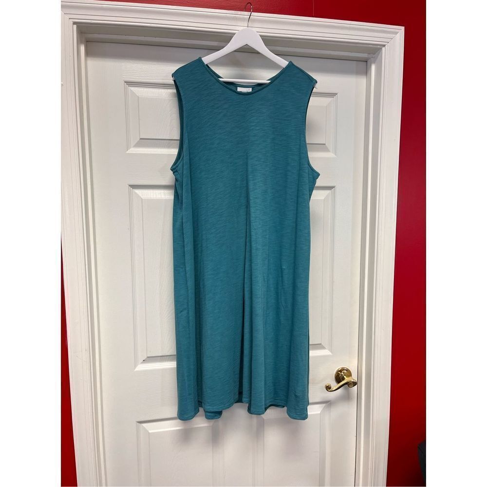 J. Jill Aqua Space Dye Front & Back Pleat Sleeveless Midi Dress sz 2X EUC